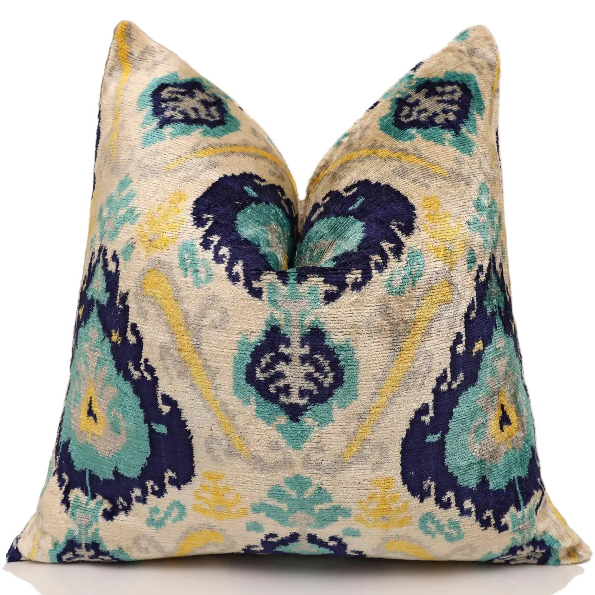 Azure & Gold Medallion Silk Velvet Pillow - 20’’ x 20’’ - Canvello