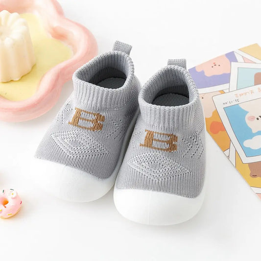 Baby ’B’ Sock Shoes - Gray - 0-6 Months - Grookz Shoes
