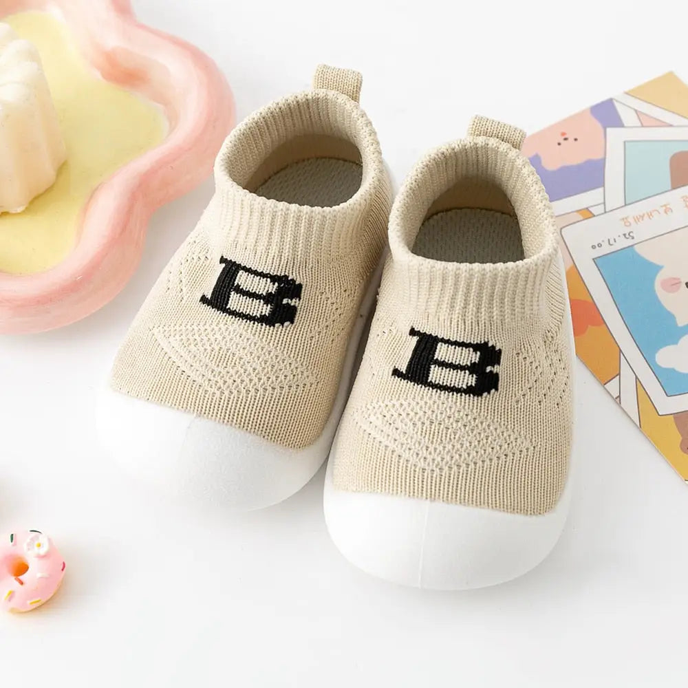 Baby ’B’ Sock Shoes - Khaki - 0-6 Months - Grookz Shoes