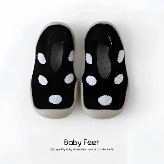 Baby Sock Shoes - Black w/ Spots - 0-6 Months - Grookz Shoes