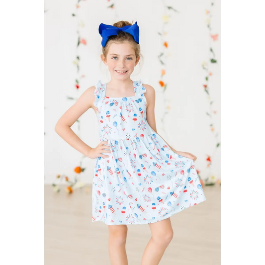 Ruffle Cross Back Dress - Baby You’re a Firework - July 4th Patriotic - Mila & Rose ®