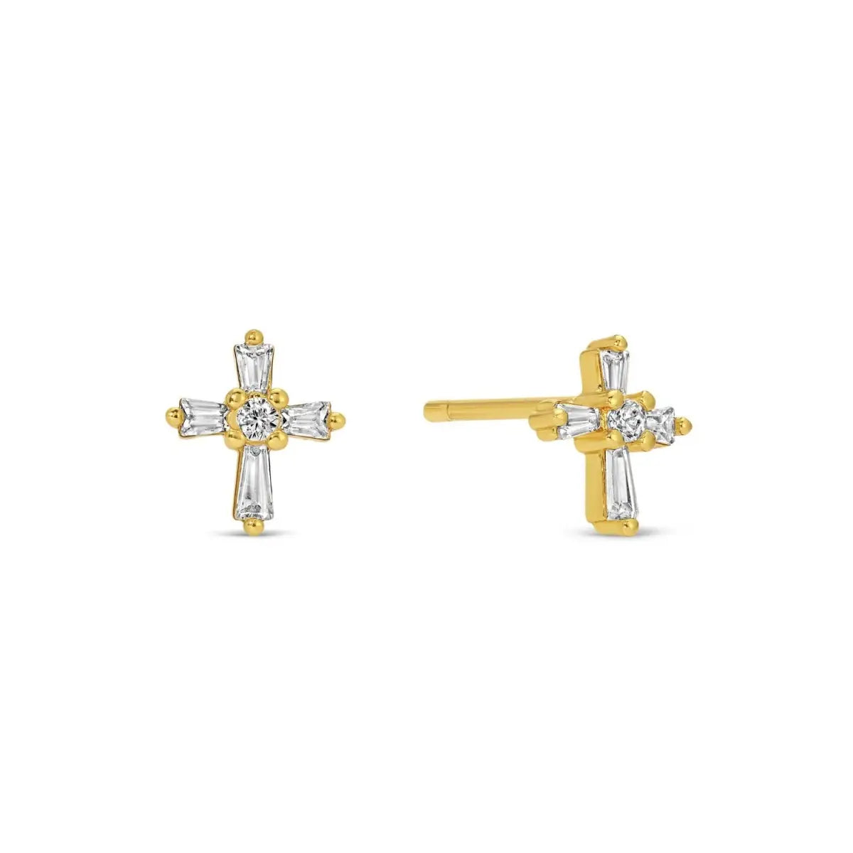 Cross CZ Stud Earrings on Velvet Gift Tag - Splendid Iris