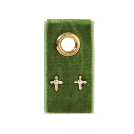 Cross CZ Stud Earrings on Velvet Gift Tag - Splendid Iris