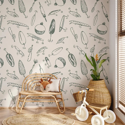 Bait Wallpaper - Fishing Lures - by Kim Hallquist Designs - Loomwell Home Goods