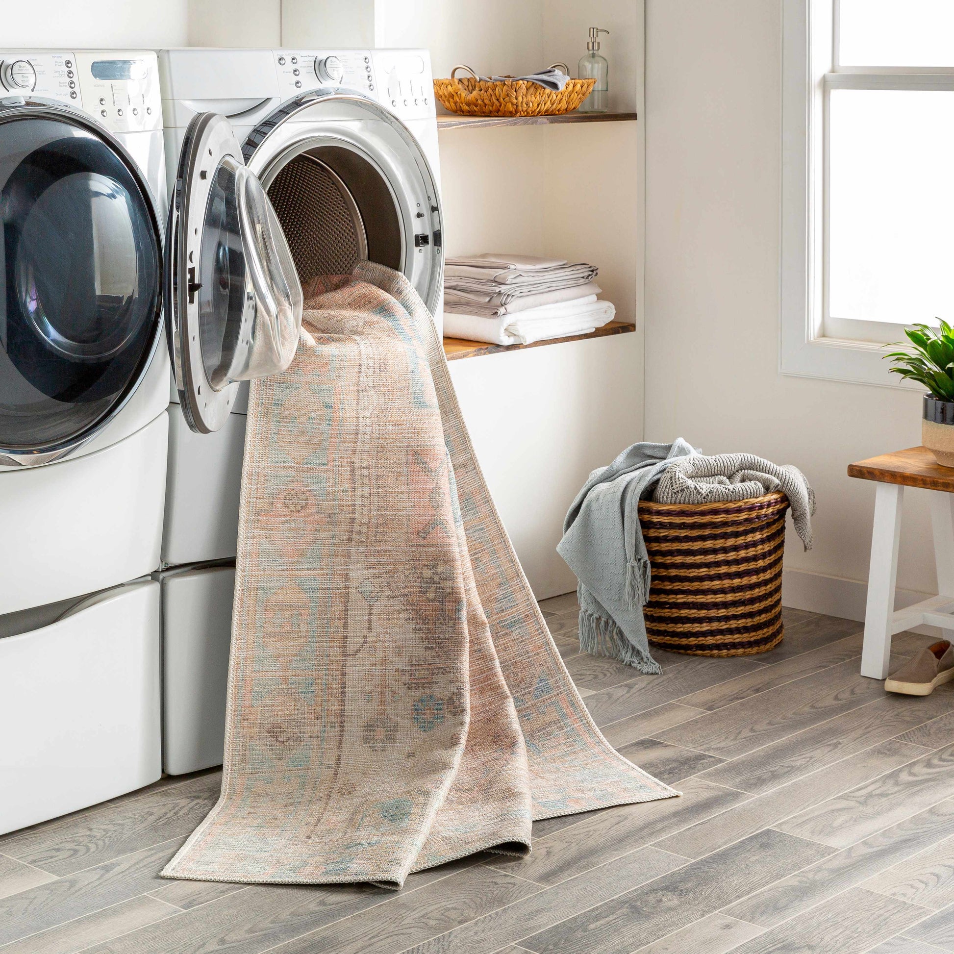 Light Brown and Blue Baloy Washable Area Rug - Boutique Rugs