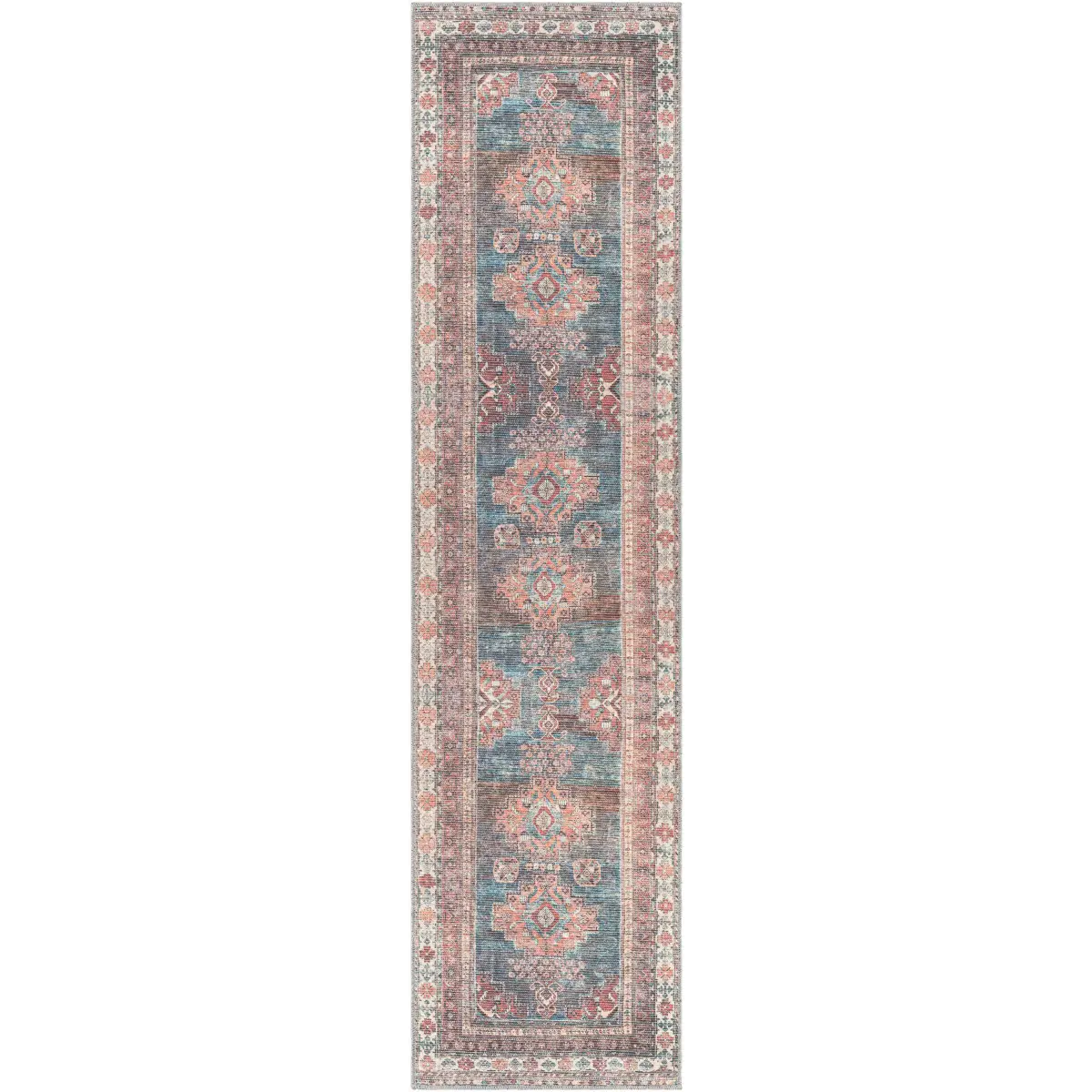 Baltinglass Rust & Blue Washable Rug - 2’7’’ x 10’ Runner - Boutique Rugs