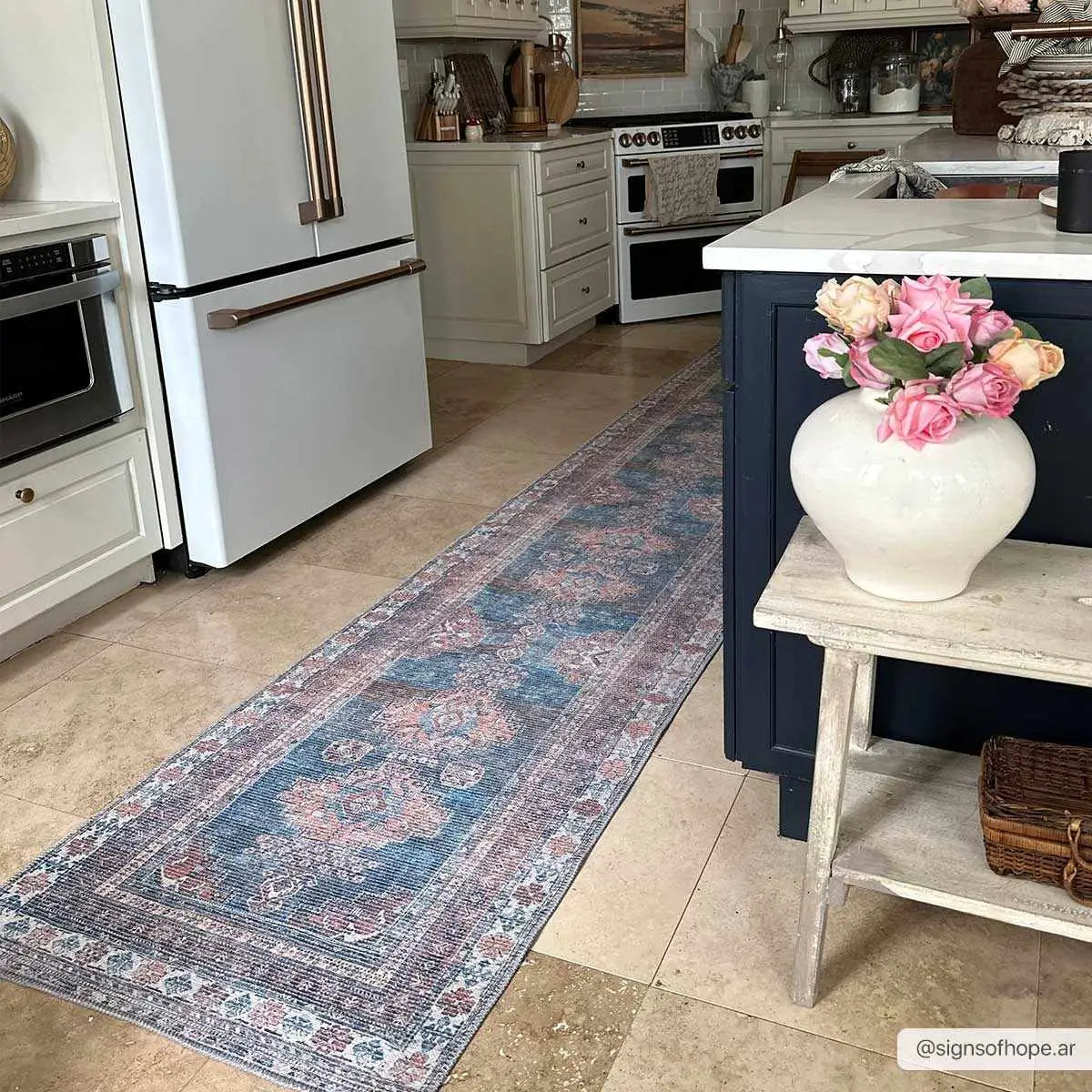Baltinglass Rust & Blue Washable Rug - 2’7’’ x 12’ Runner - Boutique Rugs