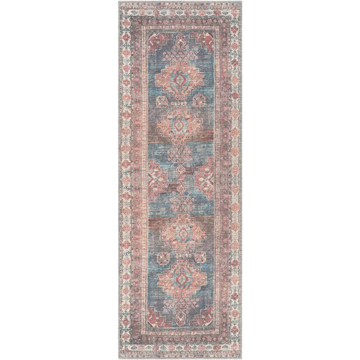 Baltinglass Rust & Blue Washable Rug - 2’7’’ x 7’3’’ Runner - Boutique Rugs