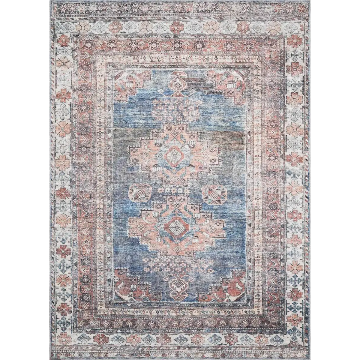 Baltinglass Rust & Blue Washable Rug - 5’3’’ x 7’3’’ Rectangle - Boutique Rugs