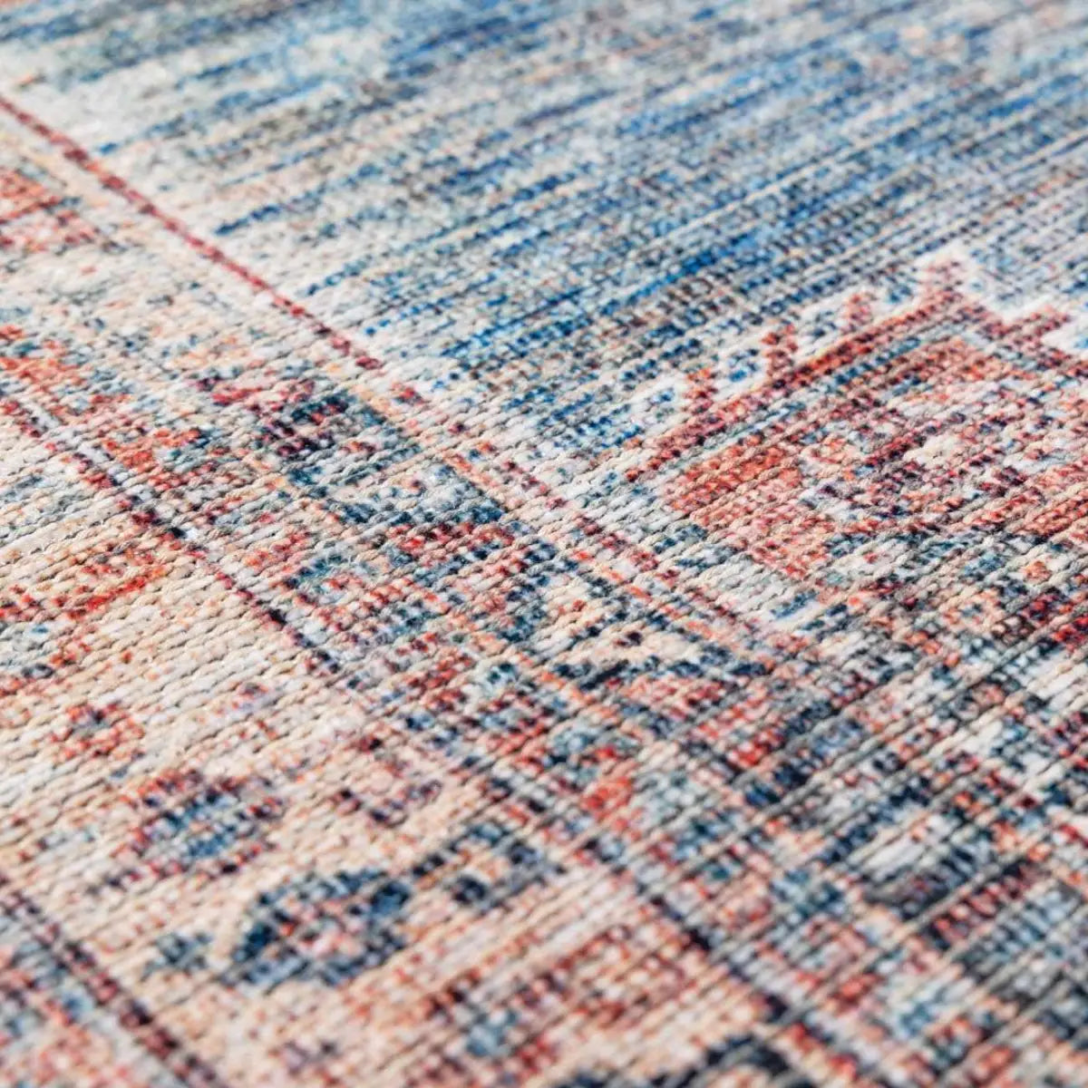 Baltinglass Rust & Blue Washable Rug - 6’7’’ x 9’ Rectangle - Boutique Rugs
