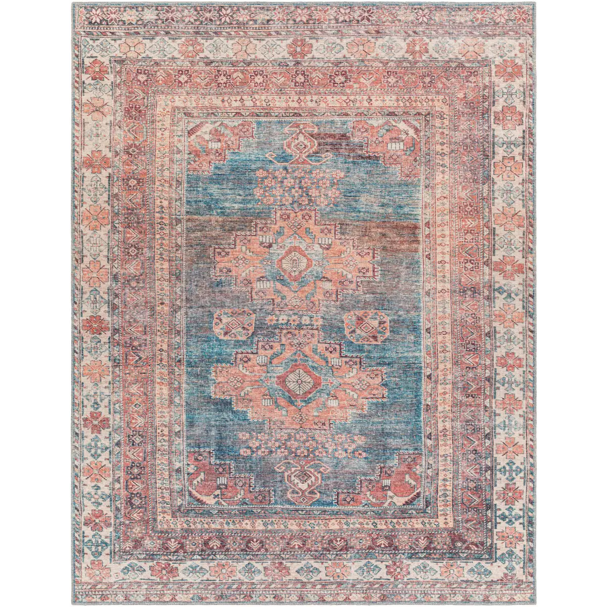 Baltinglass Rust & Blue Washable Rug - 7’10’’ x 10’2’’ Rectangle - Boutique Rugs