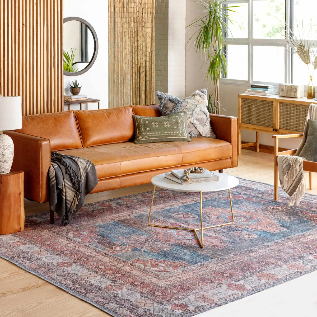 Baltinglass Rust & Blue Washable Rug - Boutique Rugs