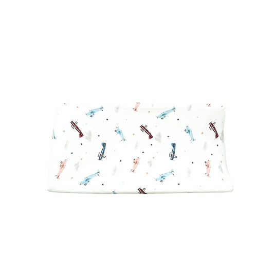 Bamboo Changing Pad Cover - Vintage Airplane - Harp Angel Boutique
