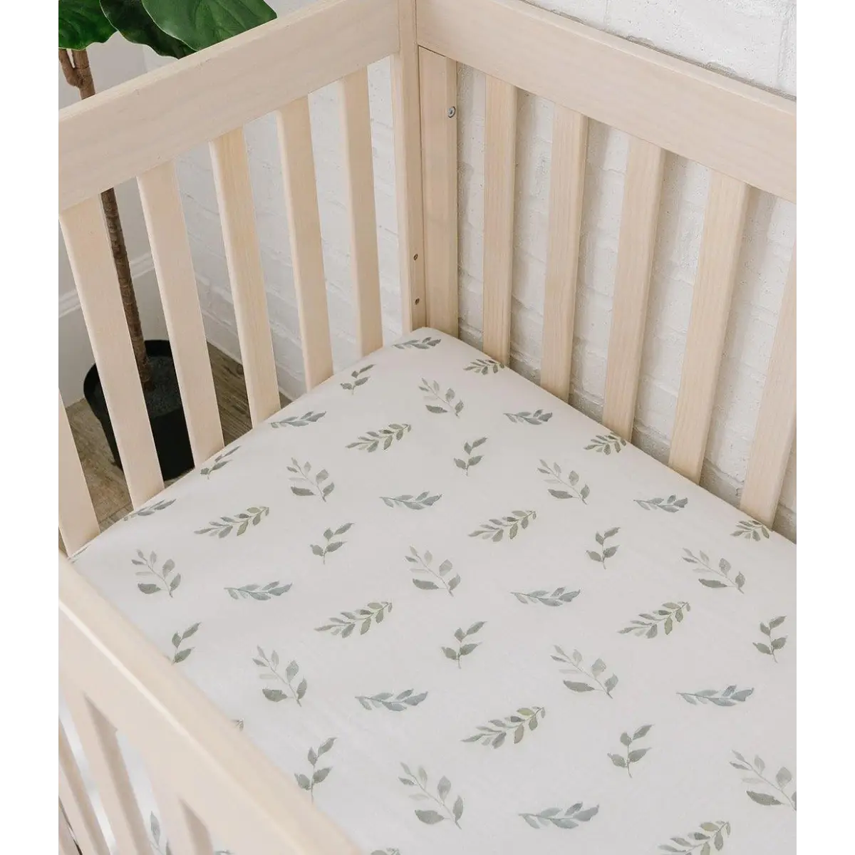 Bamboo Fitted Crib Sheet - Green Leaves - Harp Angel Boutique