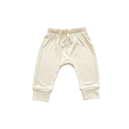 Bamboo Jogger Pants - Cream Ribbed - Harp Angel Boutique