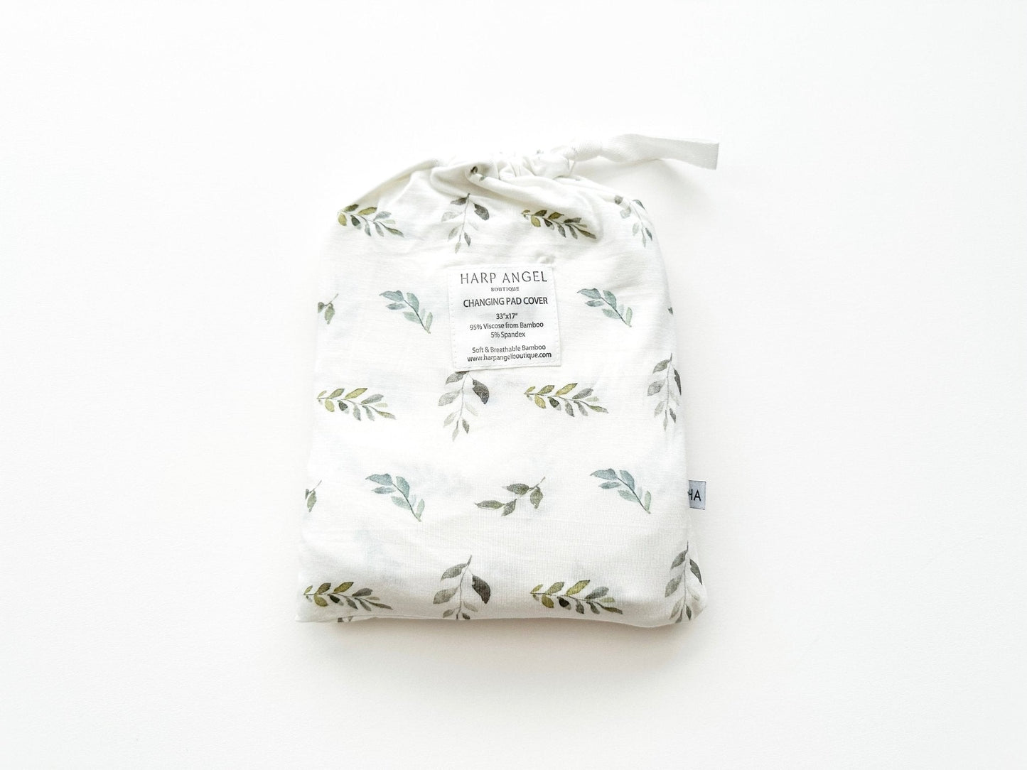 Bamboo Changing Pad Cover - Green Leaves - Harp Angel Boutique