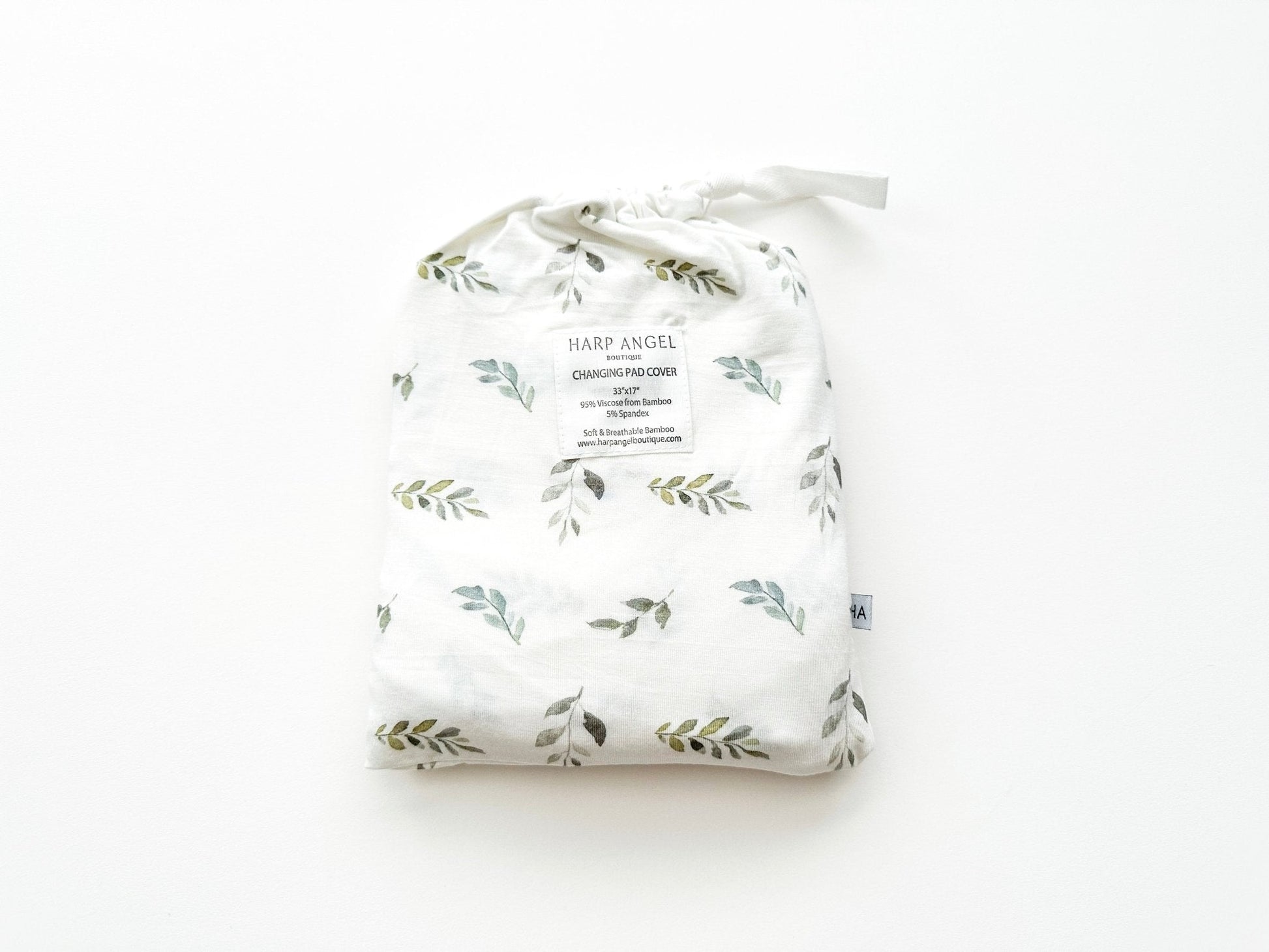 Bamboo Changing Pad Cover - Green Leaves - Harp Angel Boutique