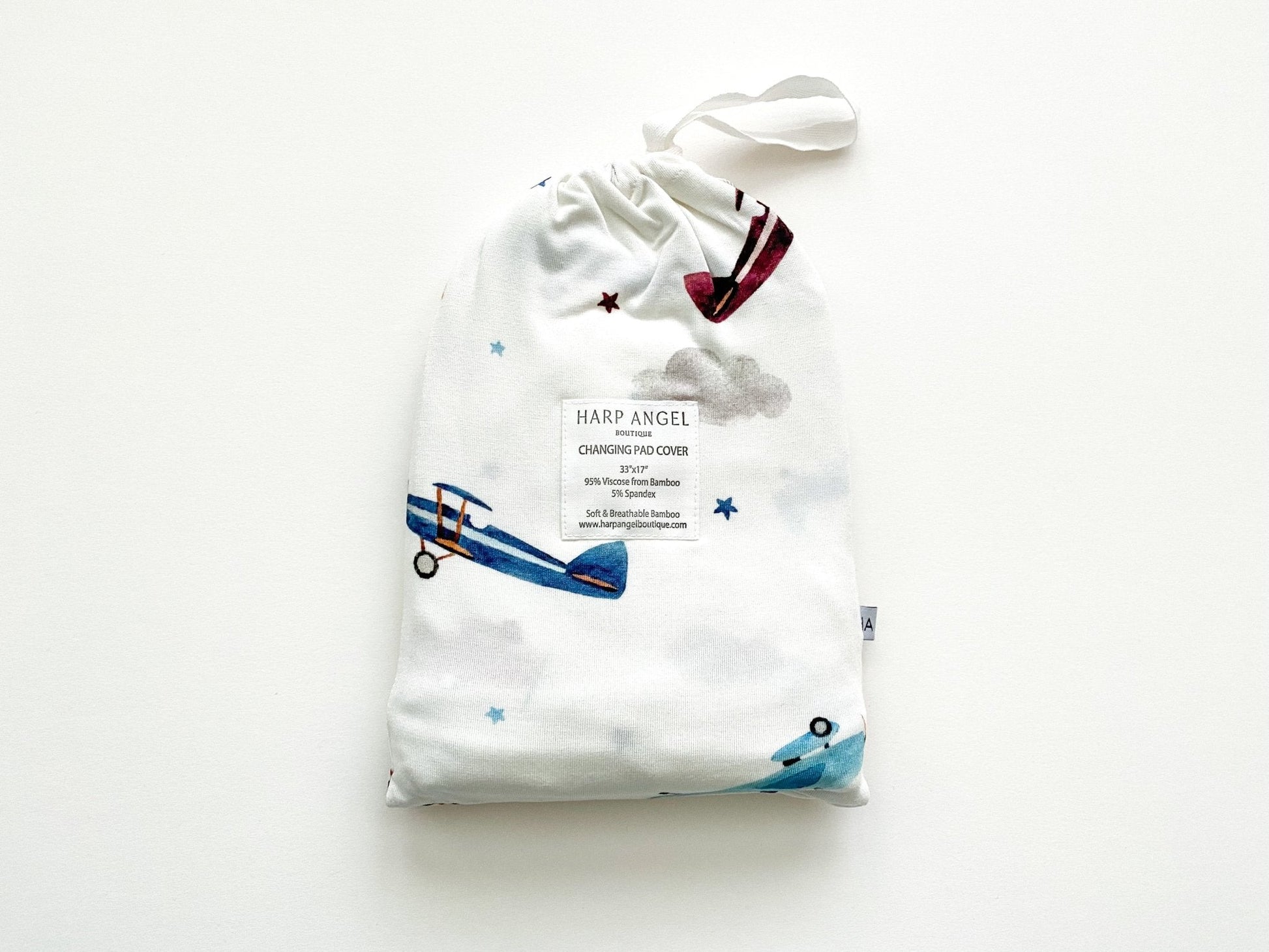 Bamboo Changing Pad Cover - Vintage Airplane - Harp Angel Boutique