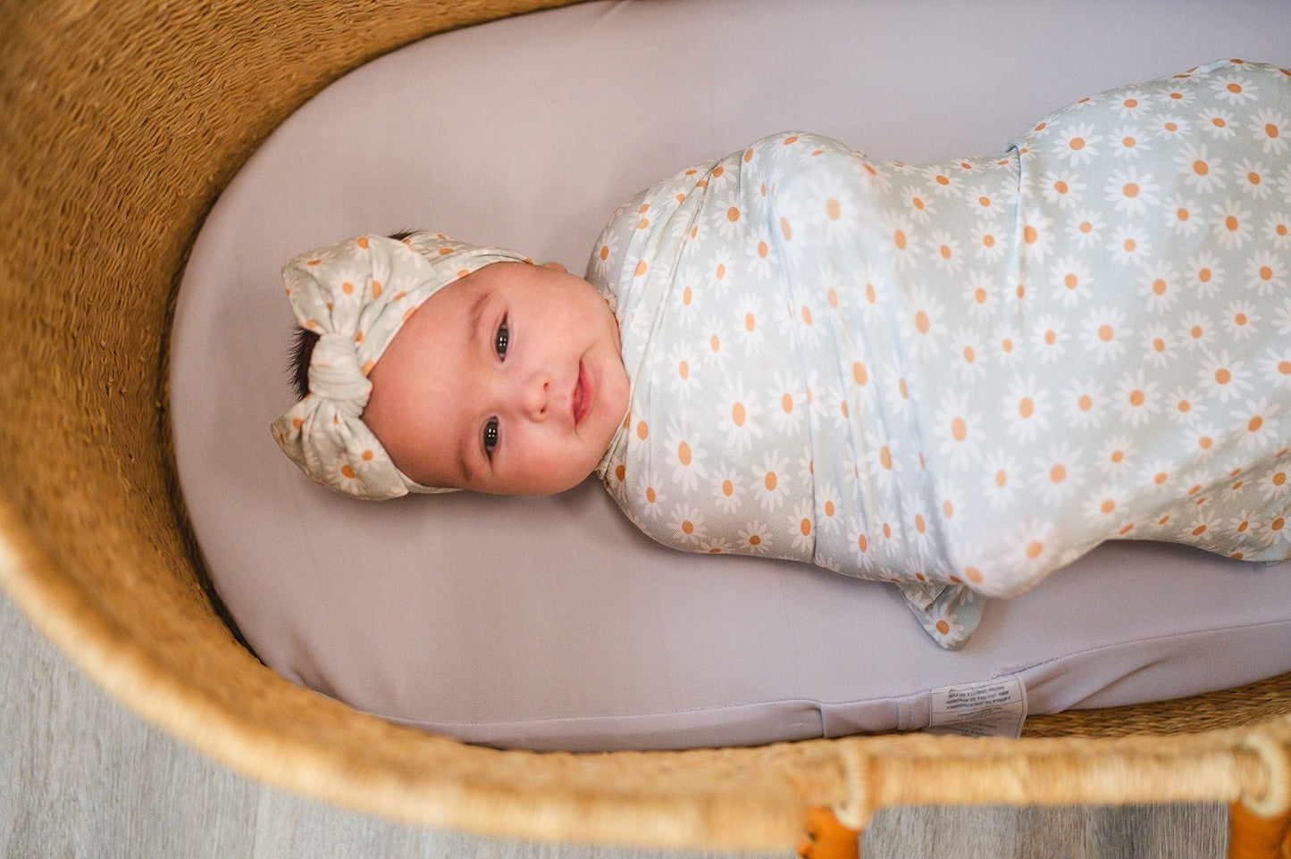 Bamboo Stretch Swaddle - Blue Daisy - Swaddle Only - Harp Angel Boutique