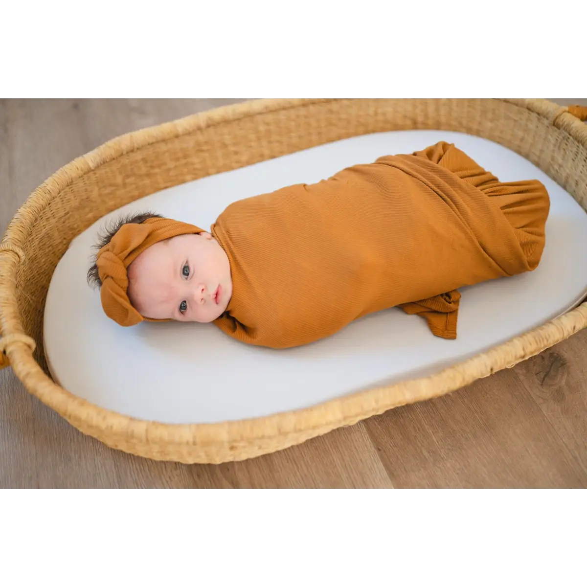 Bamboo Stretch Swaddle - Caramel Ribbed - Harp Angel Boutique
