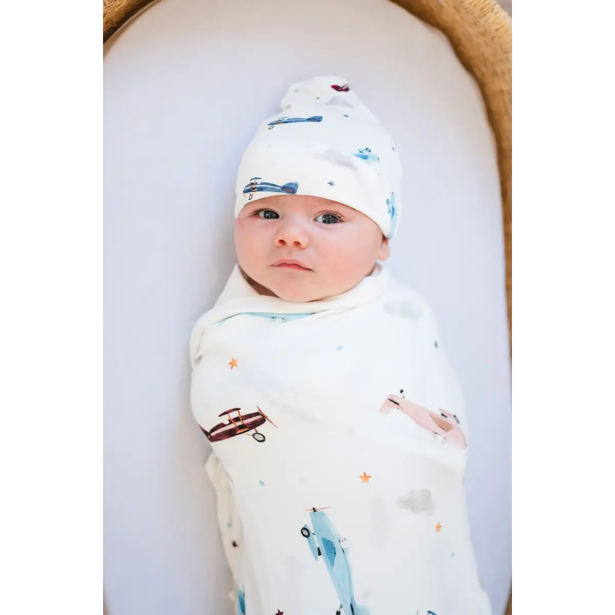 Bamboo Stretch Swaddle - Vintage Airplane - Harp Angel Boutique