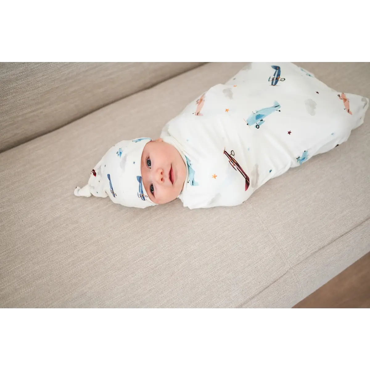 Bamboo Stretch Swaddle - Vintage Airplane - Harp Angel Boutique