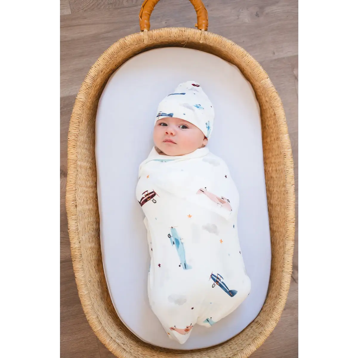 Bamboo Stretch Swaddle - Vintage Airplane - Harp Angel Boutique