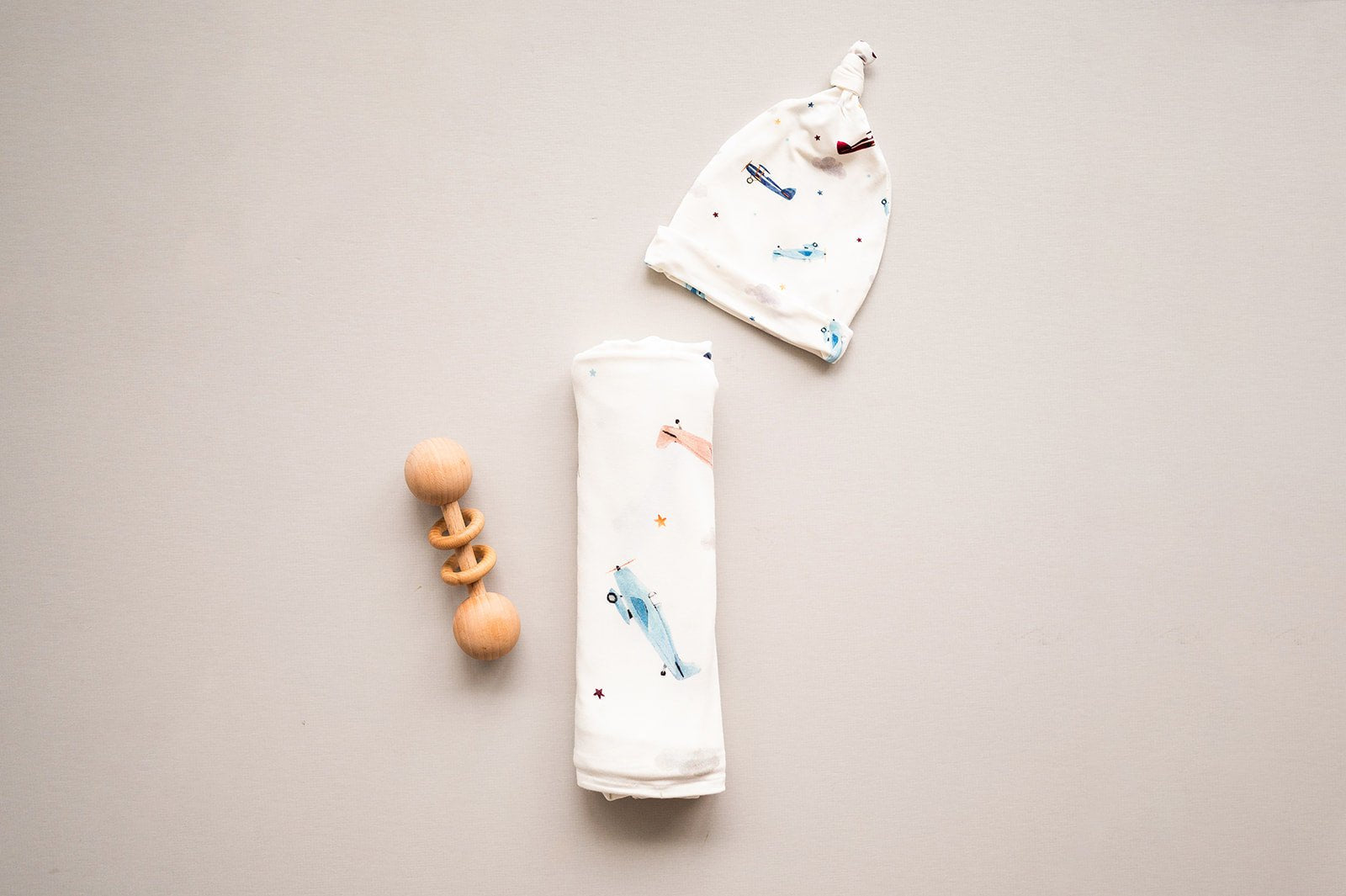Bamboo Stretch Swaddle - Vintage Airplane - Swaddle + Knot Hat - Harp Angel Boutique