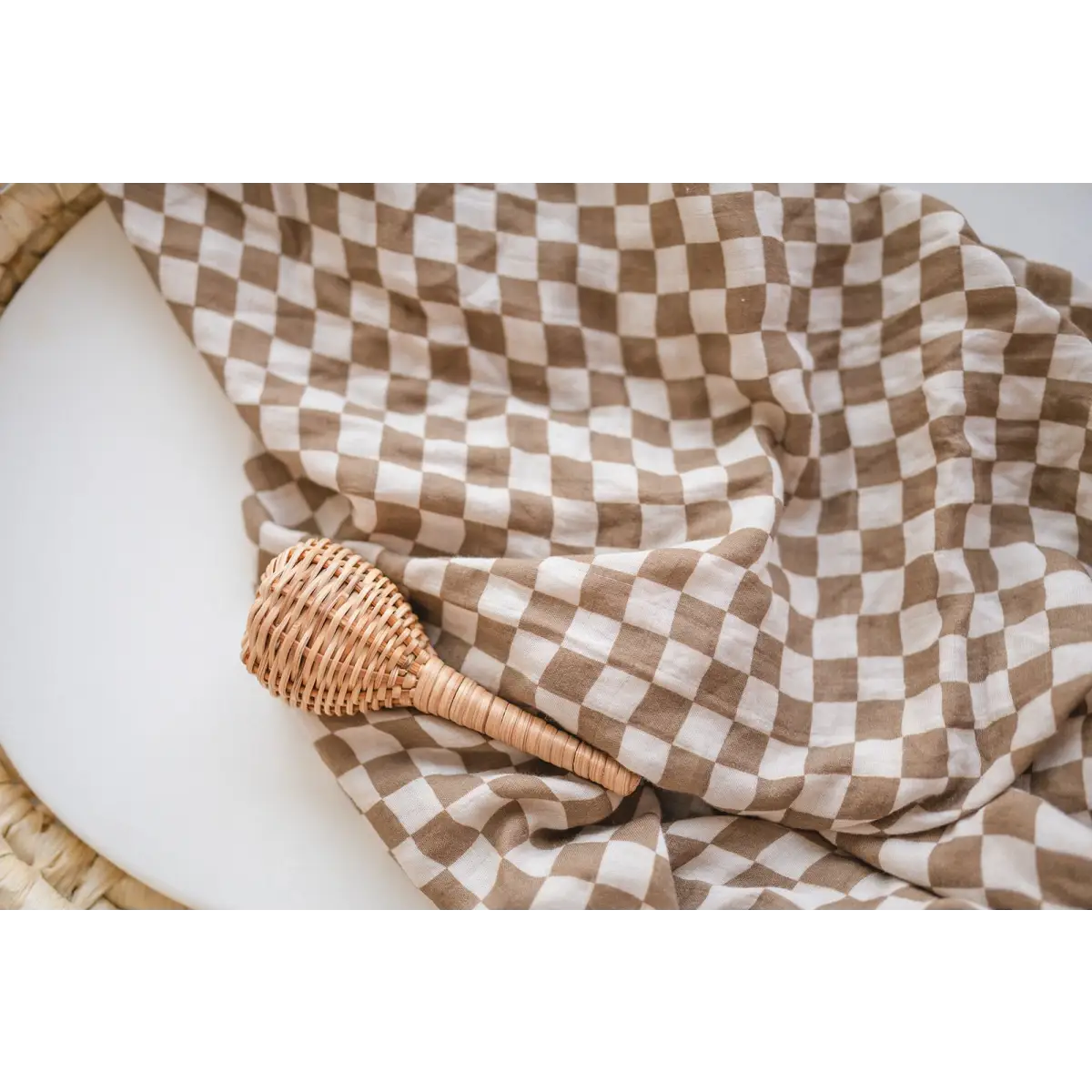 Bamboo Swaddle Blanket - Toffee Checkered - Harp Angel Boutique