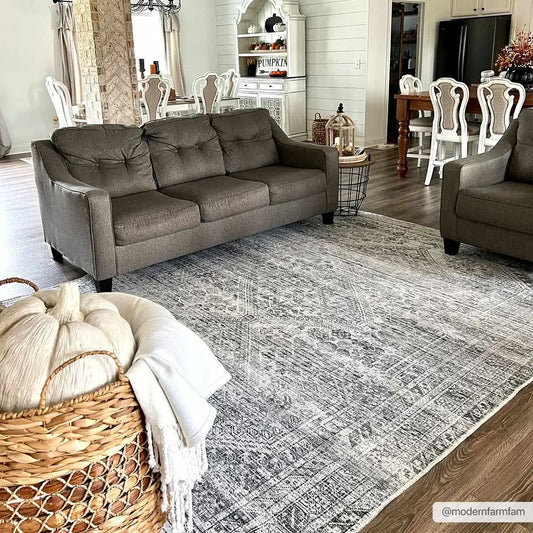 Barny Cream & Gray Washable Rug - 7’10’’ x 10’2’’ Rectangle - Boutique Rugs
