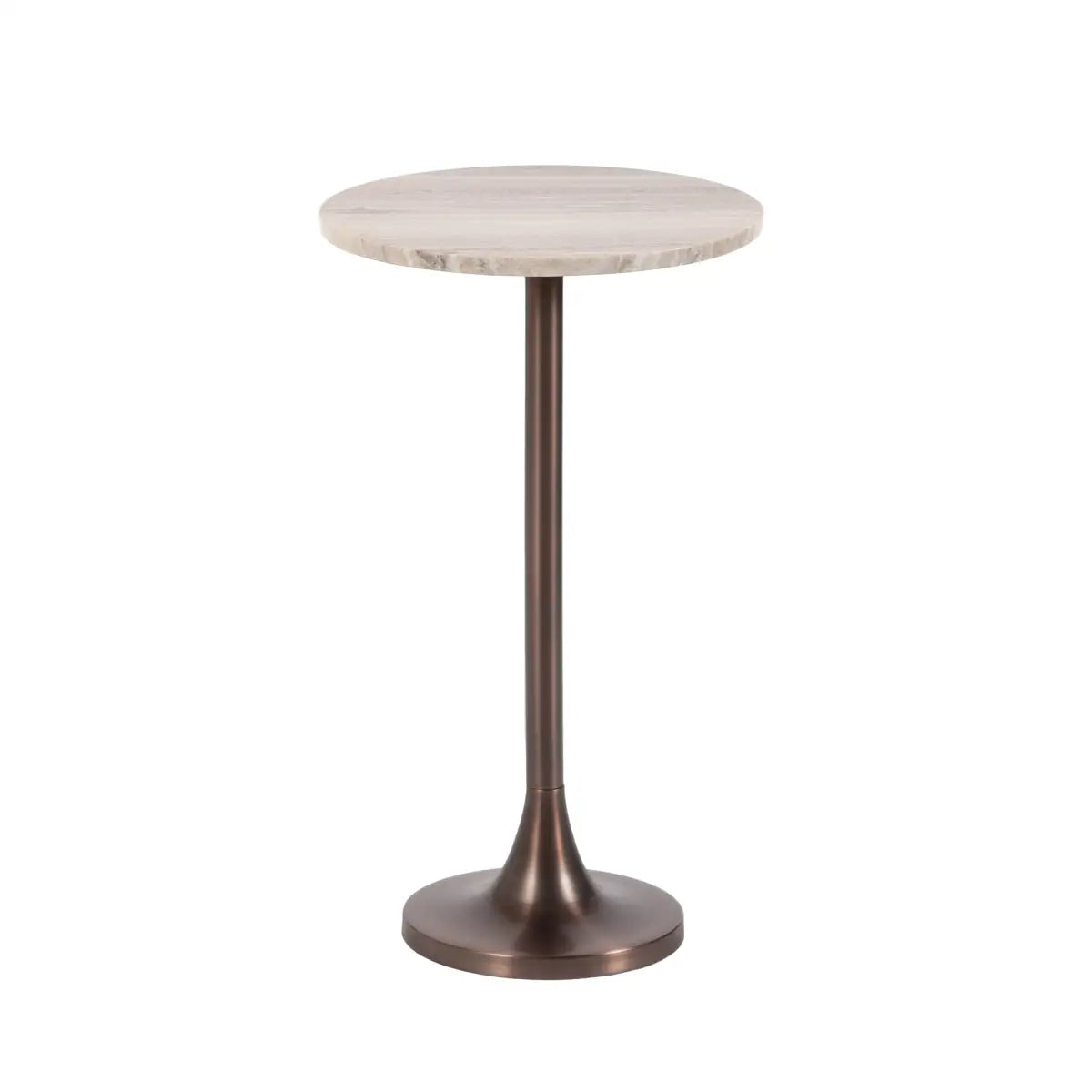 Baronet Round Marble Tulip Table or Plant Stand - Brown/Bronze / 14x14x24 - kateandlaurel