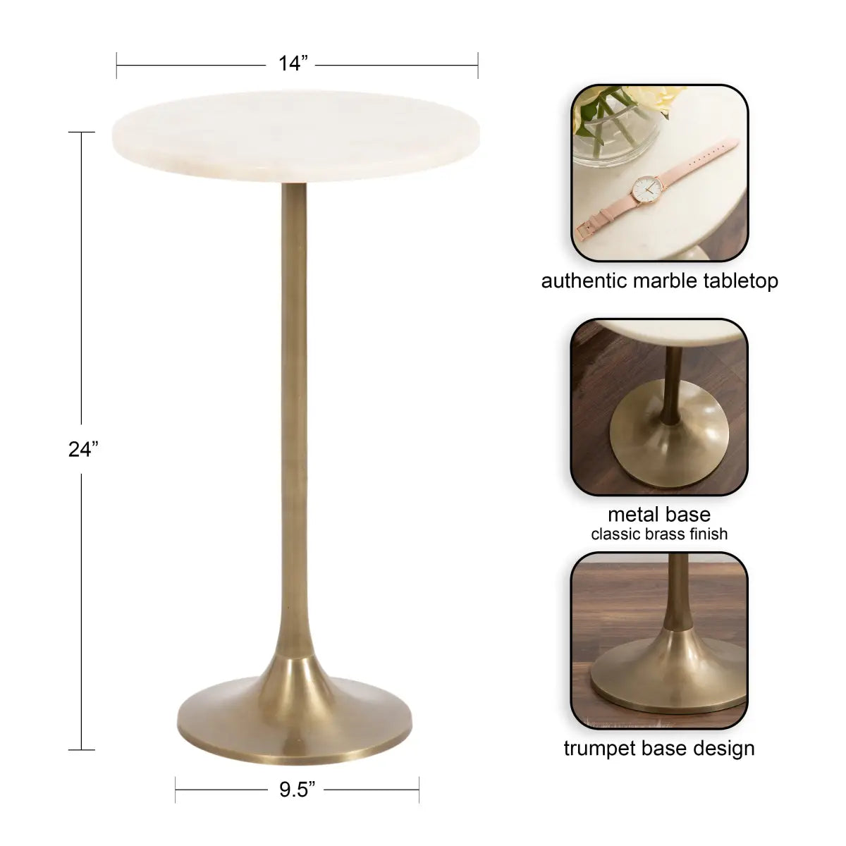 Baronet Round Marble Tulip Table or Plant Stand - kateandlaurel