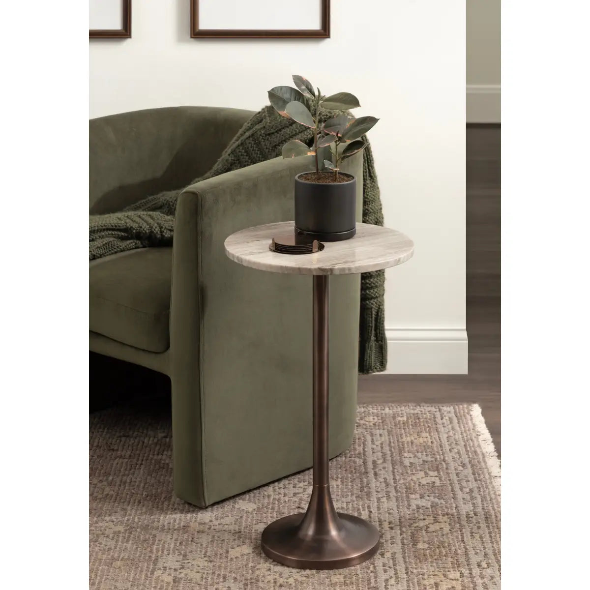Baronet Round Marble Tulip Table or Plant Stand - kateandlaurel