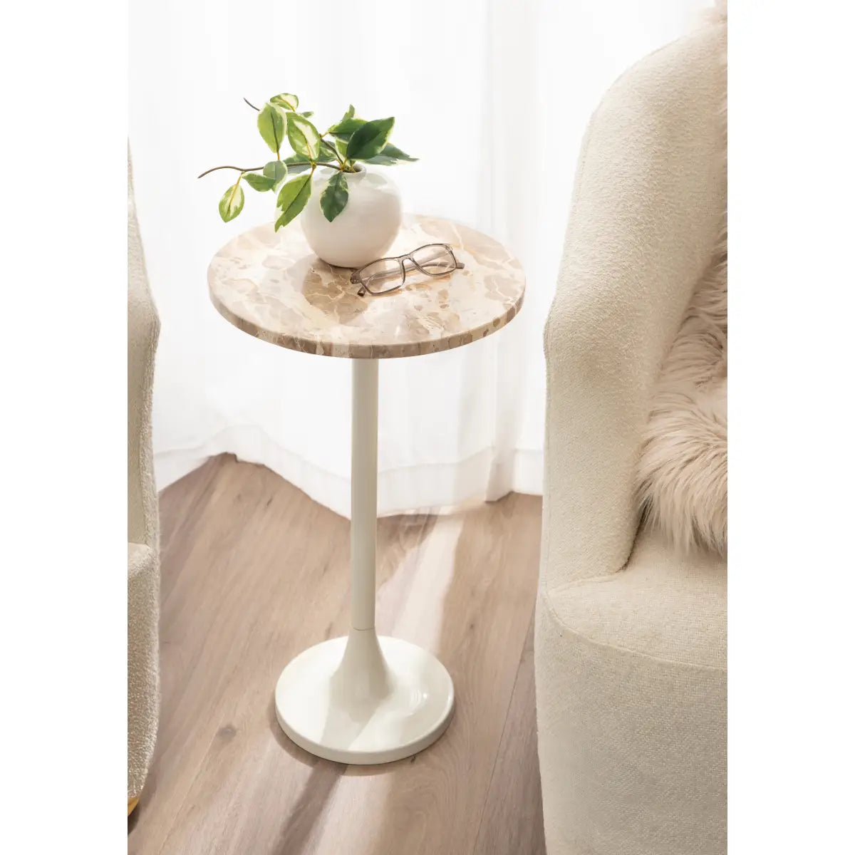 Baronet Round Marble Tulip Table or Plant Stand - kateandlaurel