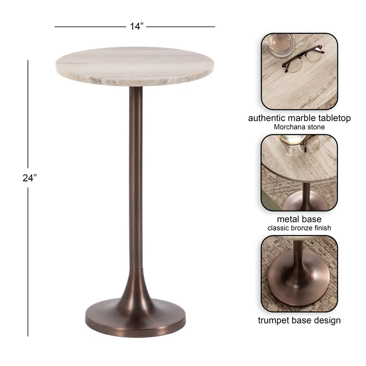 Baronet Round Marble Tulip Table or Plant Stand - kateandlaurel