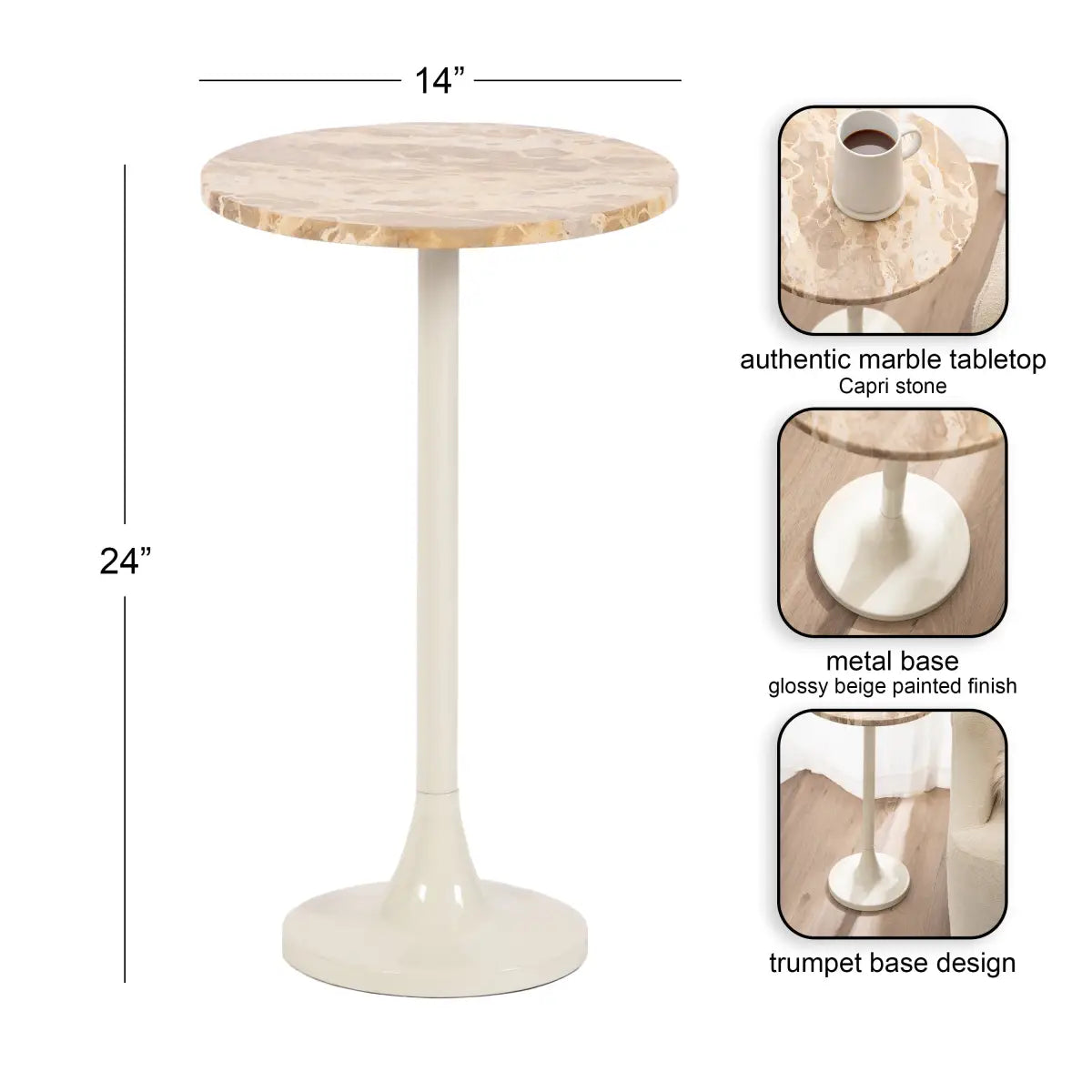 Baronet Round Marble Tulip Table or Plant Stand - kateandlaurel