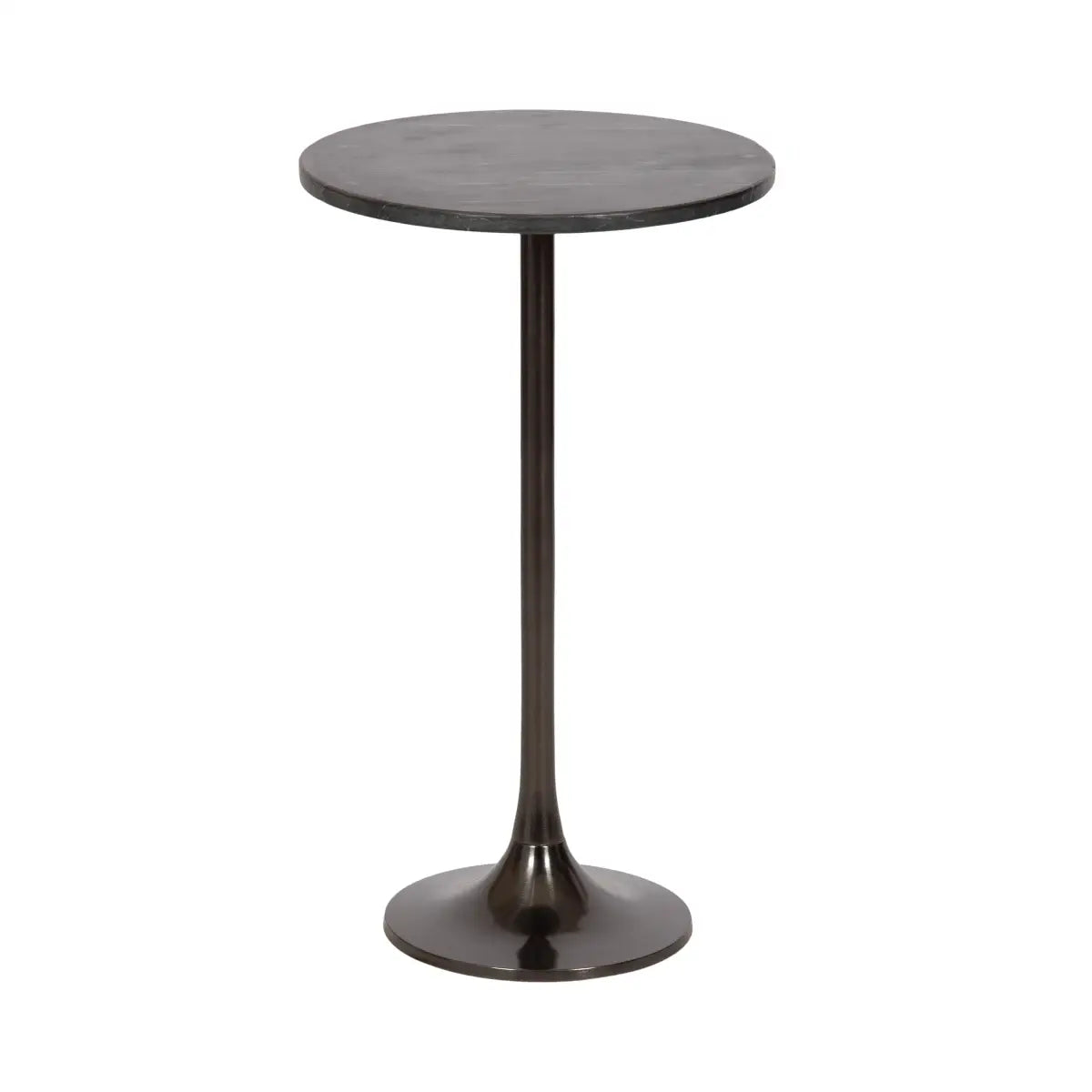 Baronet Round Marble Tulip Table or Plant Stand - Pewter/Black / 14x14x24 - kateandlaurel