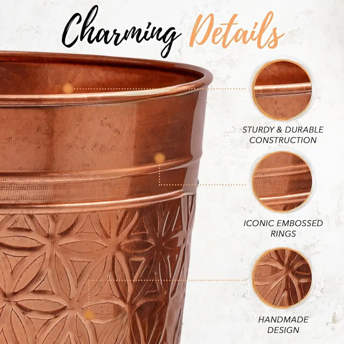 Bathroom Bedroom Metal Trash Can Waste Basket in Copper Finish - HomePacific