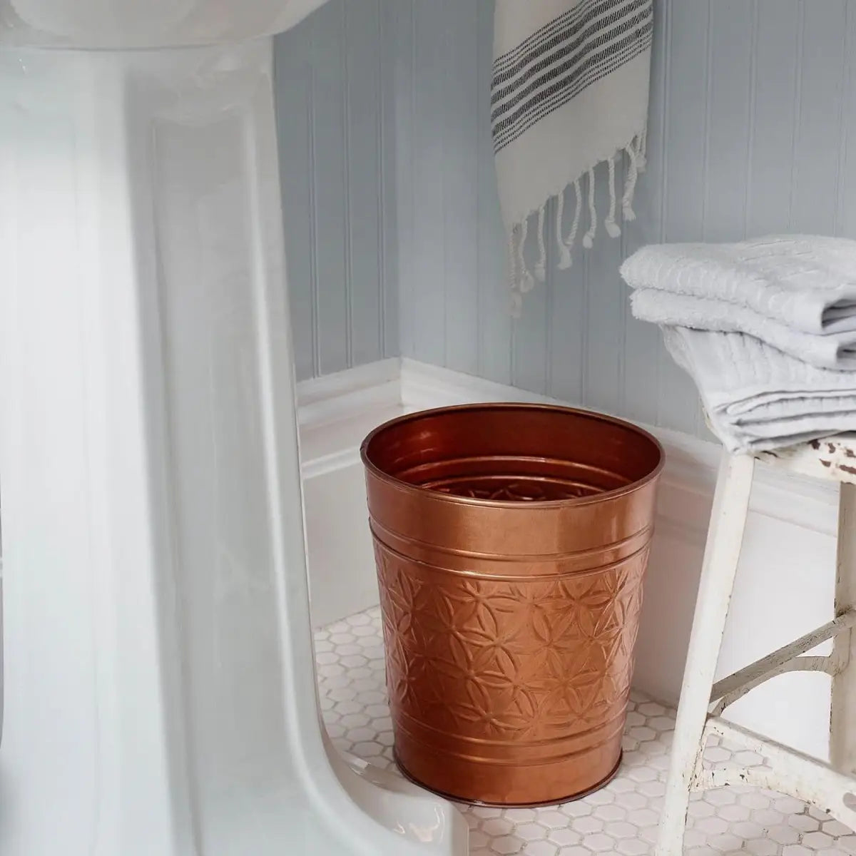 Bathroom Bedroom Metal Trash Can Waste Basket in Copper Finish - HomePacific