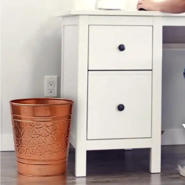 Bathroom Bedroom Metal Trash Can Waste Basket in Copper Finish - HomePacific