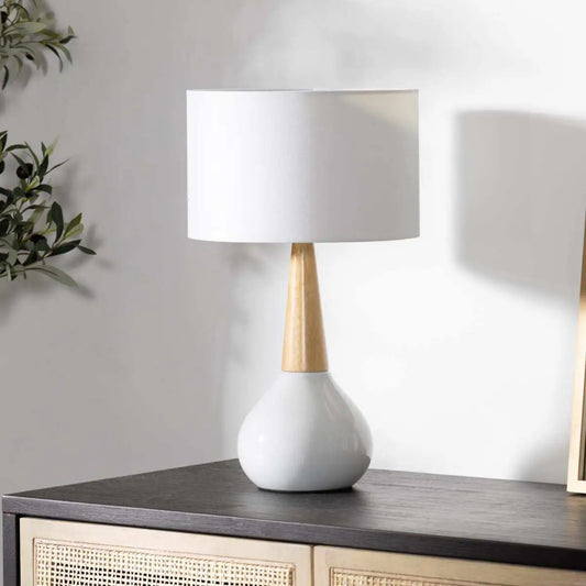 Baugo White Ceramic Table Lamp - 19’’H x 11’’W x 11’’D - Boutique Rugs