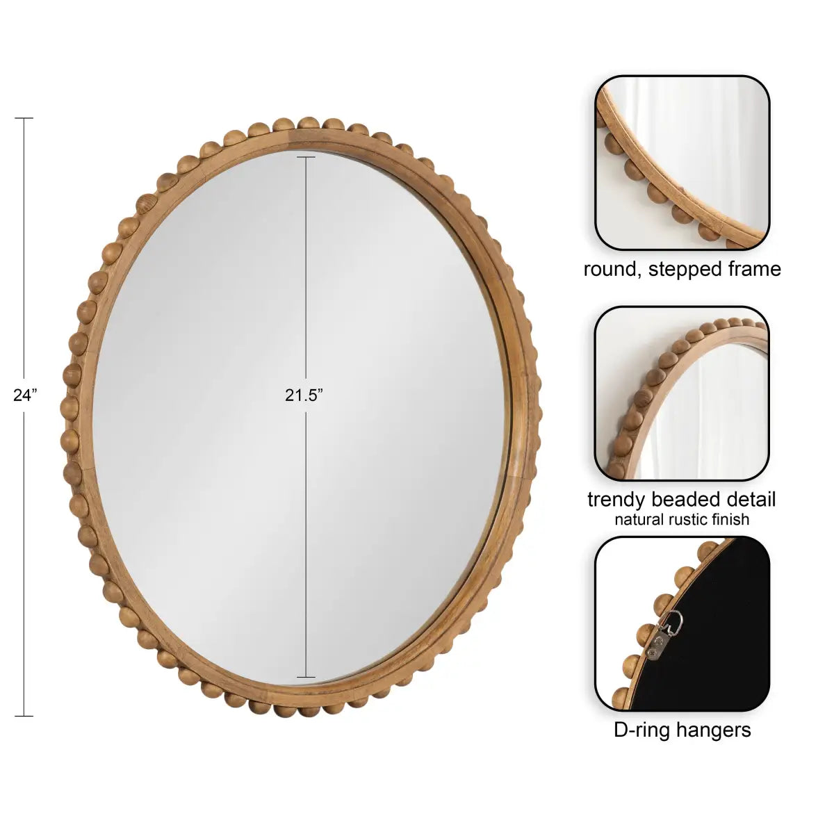 Beadbrook Beaded Round Wall Mirror - kateandlaurel