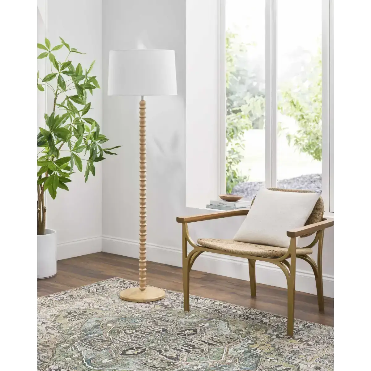 Beaded Wood Floor Lamp with Drum Shade - 61’’H x 16’’W x 16’’D Clip Point - Boutique Rugs