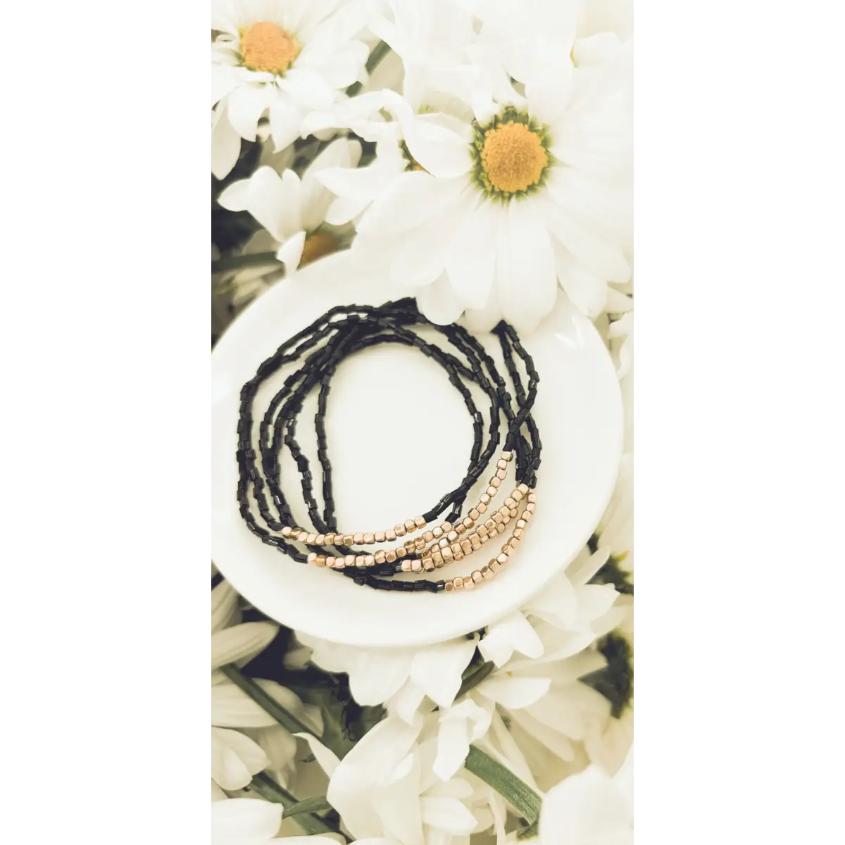 Black Seed Bead Bracelet Set - Rooted Home Goods