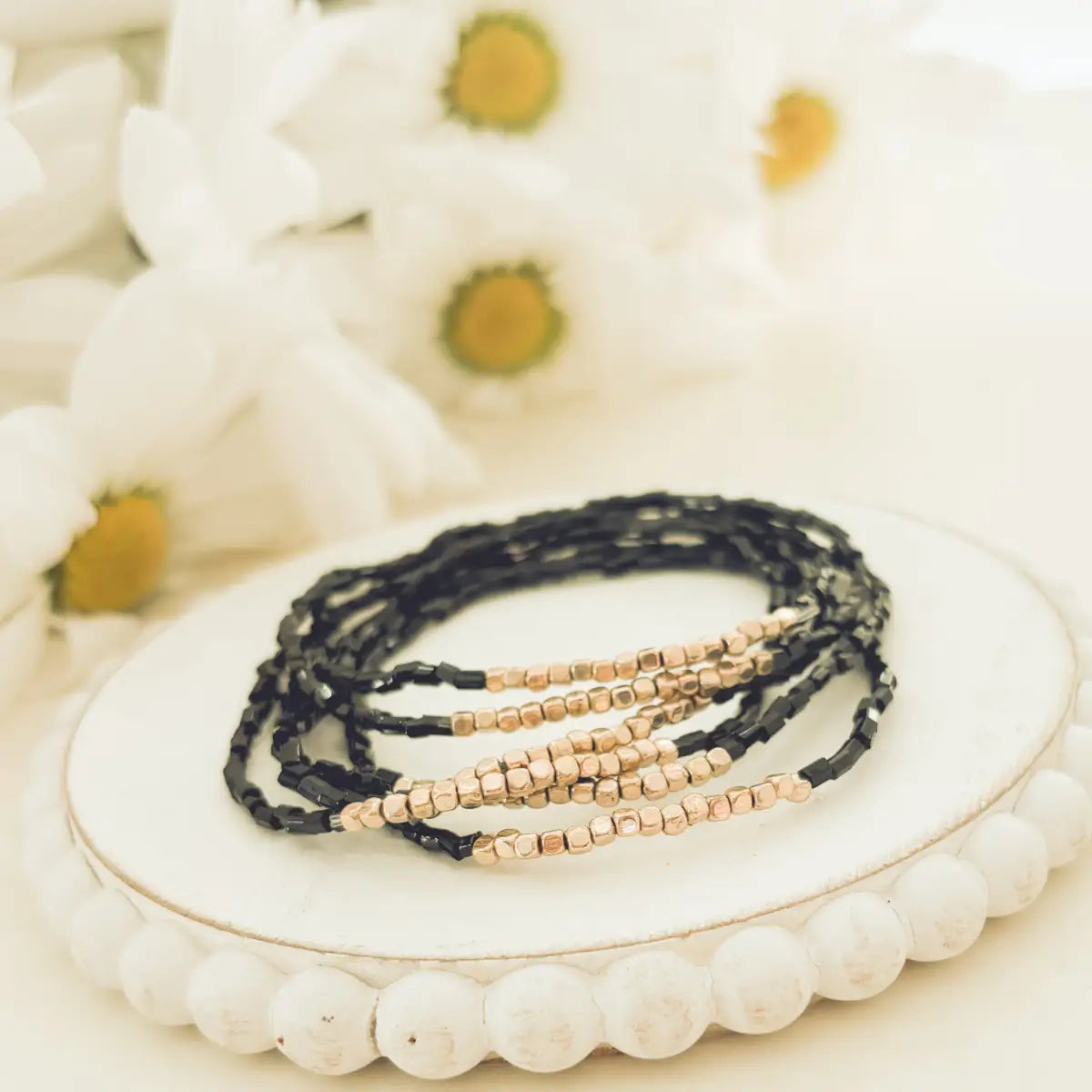Black Seed Bead Bracelet Set - Rooted Home Goods