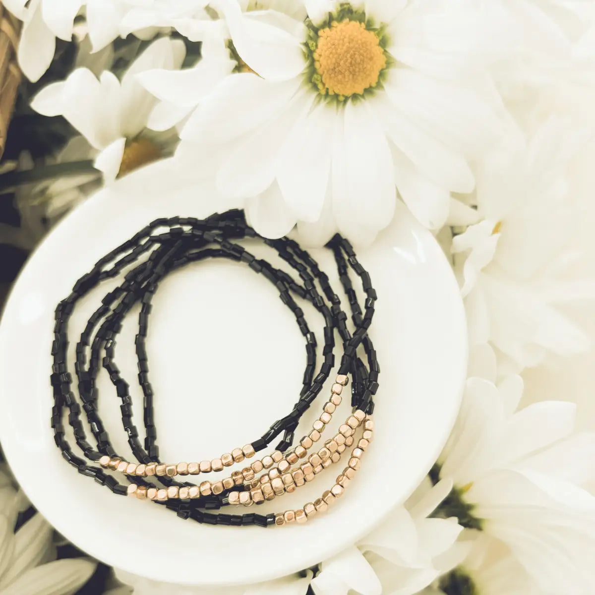 Black Seed Bead Bracelet Set - Rooted Home Goods