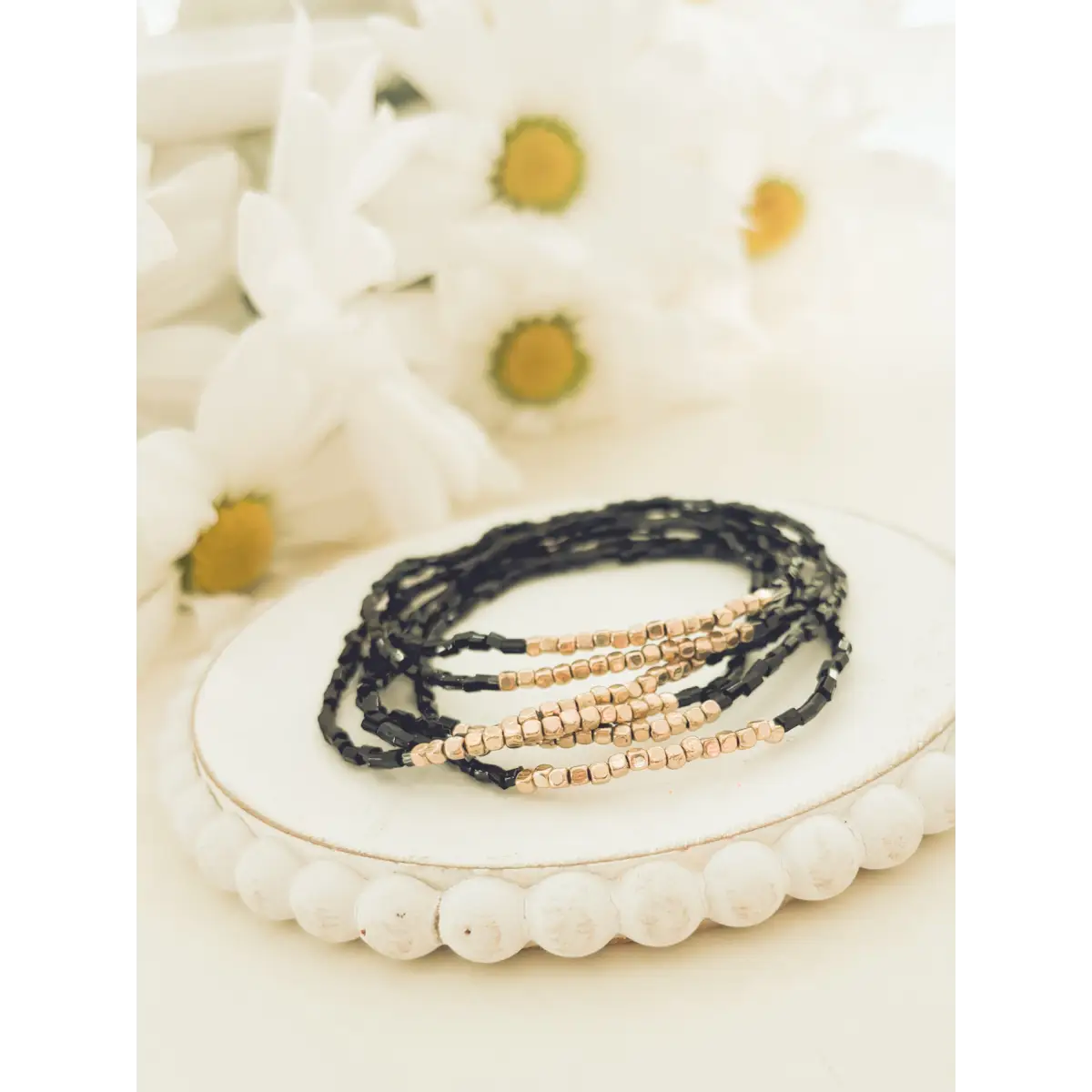 Black Seed Bead Bracelet Set - Rooted Home Goods