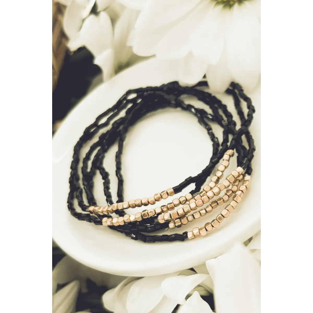 Black Seed Bead Bracelet Set - Rooted Home Goods