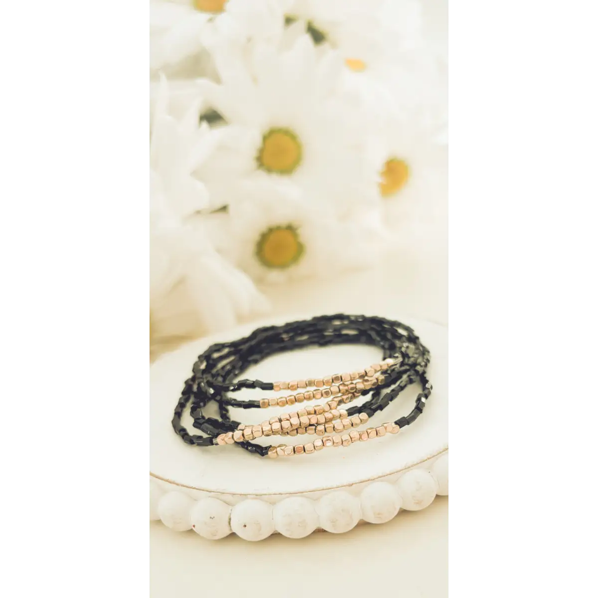Black Seed Bead Bracelet Set - Rooted Home Goods