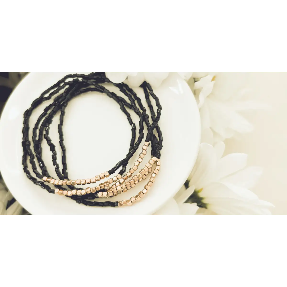 Black Seed Bead Bracelet Set - Rooted Home Goods